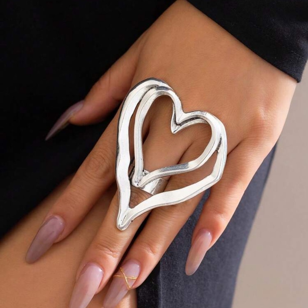 Silver Heart Statement Ring - image 1